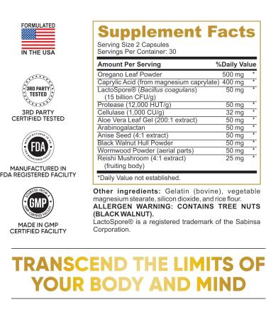 Candida Cleanse - Gut & Colon Support (60 Capsules) | Natural Herbal Detox for Yeast Overgrowth - Oregano Wormwood Black Walnut Caprylic Acid - Men's & Women's Health - Buy Online on GoSupps.com