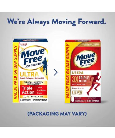 Move Free Ultra Triple Action Joint Support Supplement - 64 Tablets - Type II Collagen, Boron, Hyaluronic Acid - Joint Comfort, Cartilage & Bone Support - 1 Tiny Pill Daily - Buy Online on GoSupps.com