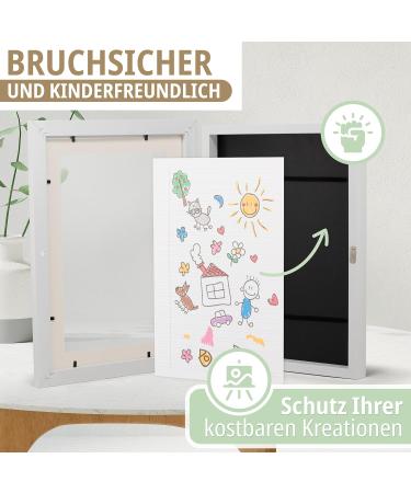 Kiyari A3 White Picture Frame for Children's Drawings - Fillable Art Frame with Safety Acrylic Glass - Display 50-150 Artworks - Buy Online on GoSupps.com