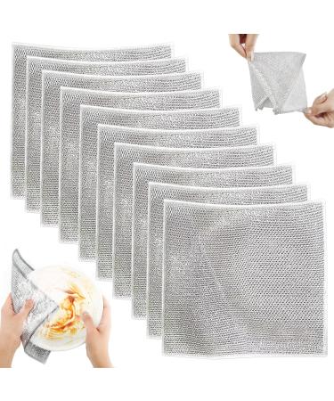 Double Layer Multifunctional Non-Scratch Wire Dishcloth Steel Wire Dish Towel Multipurpose Wire Dishwashing Rags for Wet and Dry (10PCS)