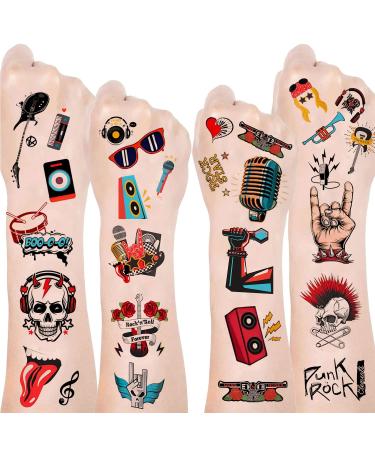 20 Sheets Rock and Roll Temporary Tattoos Rock Star Party Favors Party Decorations Supplies Gifts Born to Rock 50s/80s Rock Theme Party Temporary Tattoos