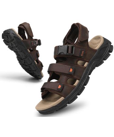 Zyldk sandals men trekking sandals summer hiking shoes outdoor sandals leather beach hiking sandals comfortably breathable sports sandals 43 EU brown