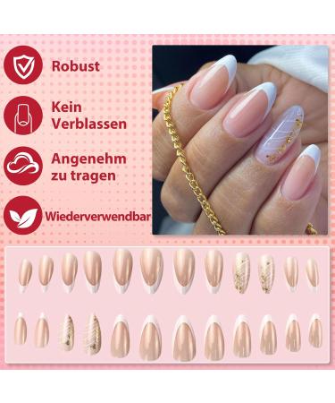 Shop Mrcuvaryas Almond Press on Nails - White Glossy French Short Fake Nails | 24 Sheer Artificial Fingernails for Women - Buy Online on GoSupps.com