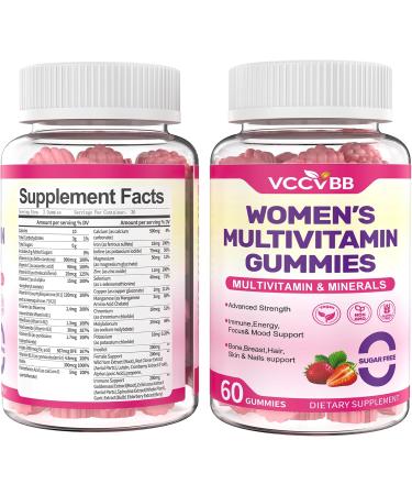 All-in-One Women's Multivitamin Gummies with Complete Vitamin & Mineral Complex, Herbal Blends for Energy, Overall Health, High Potency Hair Skin and Nails Vitamins, Strawberry Flavor, 60 Count 60 Count (Pack of 1) Strawber  - Buy Online on GoSupps.com