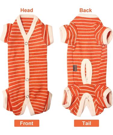 Shop Cozy XS Orange-White Strip Dog Pajamas - Soft Cotton 4-Leg Jumpsuit for Male & Female Pets - Buy Online on GoSupps.com