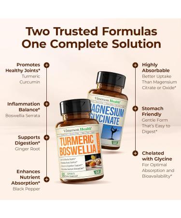 Boswellia Turmeric Curcumin Supplement + Pure Magnesium Glycinate 200mg Bundle Supports Joint Health Sleep Relaxation Muscle & Women s Wellness with Ginger Root Organic Turmeric Powder - Buy Online on GoSupps.com