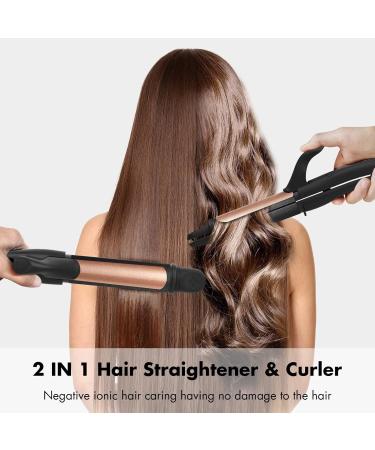 AmoVee 2-in-1 Travel Curling Iron & Hair Straightener - 1.25 Inch Ceramic Tourmaline Dual Voltage Adjustable Temp Rose Gold - Buy Online on GoSupps.com