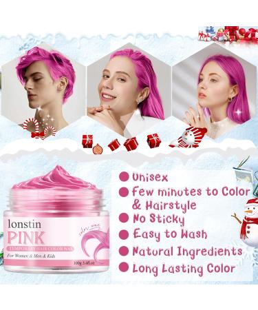 lonstin Temporary Hair Color Washable Hair Wax Color Wax Natural Hairstyle Pomade Cream Gel For Men Women Party Cosplay Halloween Christmas Pink Pink - Buy Online on GoSupps.com