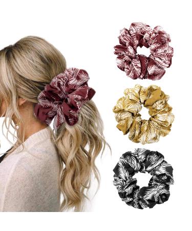 YOHAMA 6 Inch Oversize Scrunchies Big Hair Scrunchy Large Hair Accessories for Girls Women Extra Large Fabirc Hairbands Leaf Print Ponytail Holder Decoration Bun Birthday Gift (3 colors) 6 Inch (Pack of 3) D-Maple Leaf