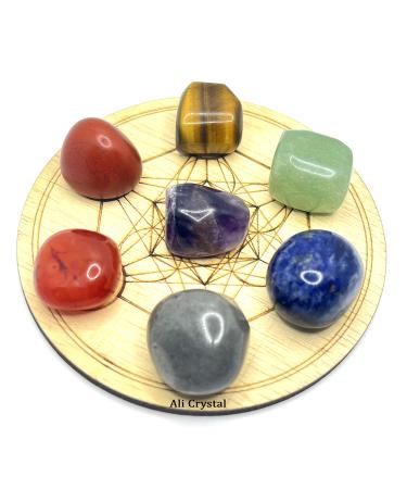 Aashita Creations 7 PCs Natural Chakra Amethyst Sodalite Tiger Eye Green Aventurine Yellow Aventurine Carnelian Jasper Tumbled Gemstones Kit with Healing Crystal