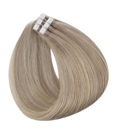 Full Shine 14 Highlighted Blonde Tape in Hair Extensions - 20 Pieces 50g - Ash Blonde & Blonde Color 18/22 - Real Human Hair Tape Ins - Buy Online on GoSupps.com