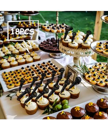 18pcs Black Glitter Microphone Dessert Cupcake Topper for Music KTV Theme Decor Supplies Boys Girls Happy Birthday Anniversary Wedding Party Decoration - Buy Online on GoSupps.com
