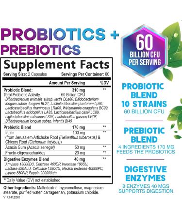 Daily Probiotic for Women & Men 60 Billion CFU 10 Strains Supplement Lactobacillus Probiotics - Digestive Gut & Immune Health Support - Supports Occasional Constipation Gas & Bloating - 120 Capsules 120 Count (Pack of 1) - Buy Online on GoSupps.com