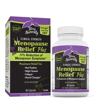 Terry Naturally Menopause Relief Plus - Rhodiola & Black Cohosh Complex 60 Vegan Capsules - Hot Flash & Night Sweat Relief Energy & Mood Support Soy Free - Non-GMO Gluten-Free - 60 Servings