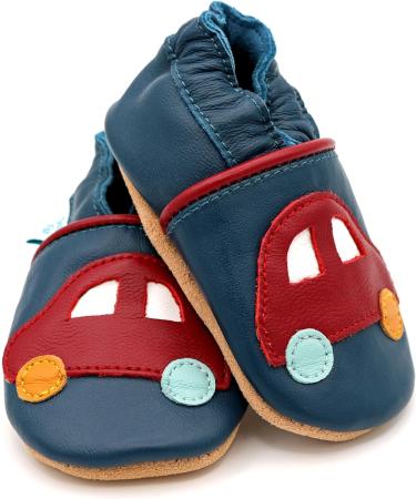 Dotty Fish Navy Cars Soft Leather Toddler Shoes | Non-Slip Suede Soles | 0-6 Months to 4-5 Years - Buy Online on GoSupps.com