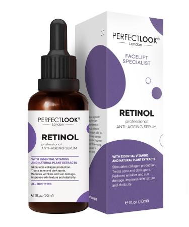 Perfect Look London Retinol Serum for face with Hyaluronic Acid Advanced Anti Aging and Wrinkle High Strength Formula with Vitamin A/Retinoid Facelift Specialist for Reducing Wrinkles & Acne 30ml