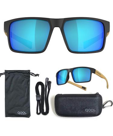 QOOL TIMES Rectangle Polarized Fishing Sunglasses for Men and Women - Wood/White Blue Mirror - Buy Online on GoSupps.com