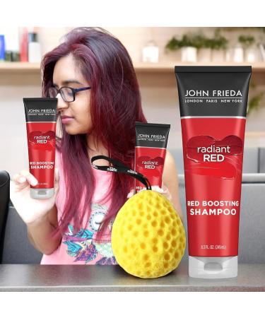John Frieda Radiant Red Boosting Shampoo 8.3 Oz - Color Enhancing Shampoo with Pomegranate & Vitamin E Bundle with Bath Sponge (Pack of 4) - Shop Internationally - Buy Online on GoSupps.com