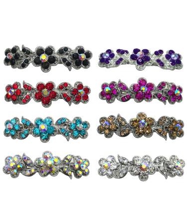 JCGY Set of 8 Hair Barrettes Small French Clip Barrette Sparkly Crystals, 1 each of 8 colors-8338