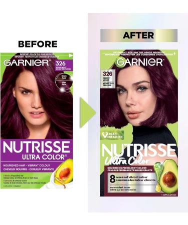 Garnier Nutrisse Ultra Color Permanent Hair Dye Vibrant Long-Lasting Colour Vegan Formula Nourished Hair Protects Hair Against Dryness 326 Deepest Violet 1 Application Packaging May Vary PURPLE SHADES 326 Deepest Violet - Buy Online on GoSupps.com