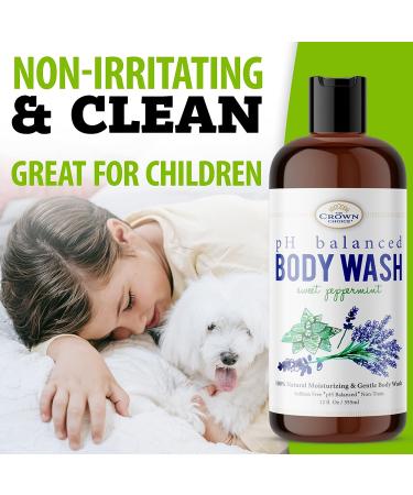 Natural Body Wash for Sensitive Skin 12oz - pH Balanced Shower Gel with Essential Oils for All Skin Types - Aloe, Spearmint, Lavender, Manuka & Sweet Peppermint - Buy Online on GoSupps.com