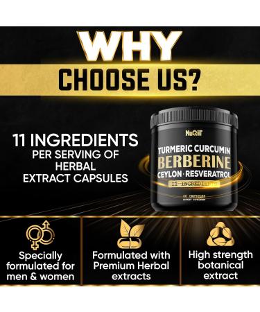 Berberine Supplement. Added Turmeric Curcumin Trans-Resveratrol & More - Support Gastrointestinal Body Management & Immune System - 60 Capsules - Buy Online on GoSupps.com