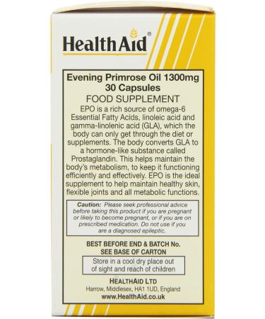 HealthAid Evening Primrose Oil 1300mg - 30 Capsules | High Strength Omega-6 Supplement - Buy Online on GoSupps.com