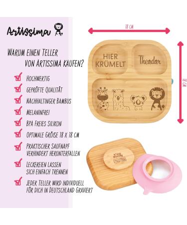 Personalized Baby Plate - Wood Suction Cup Dish for Kids | Unique Birth Gift - Pink Fox Design - Buy Online on GoSupps.com