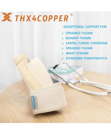 Thx4COPPER Thumb Brace & Wrist Stabilizer | Thumb Splint for Tendonitis, Carpal Tunnel, Arthritis | Support Wrap for Trigger Finger | S-M Beige - Buy Online on GoSupps.com