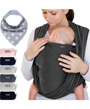 Makimaja - Soft Cotton Baby Wrap Carrier - Dark Grey - Shoulder Strap for Newborns and Babies Up to 15 Kg - Includes Storage Bag and Bib 95% Cotton / 5% Spandex Dark Grey