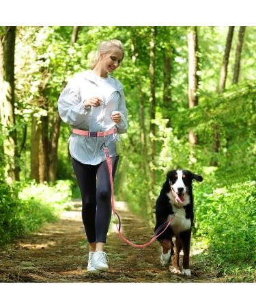 Vivaglory Reflective Waist Dog Leash for Medium Large Dogs - Anti-Shock Bungee Padded Handles Adjustable 65-112cm - Perfect for Training & Jogging - Pink & Gray - Buy Online on GoSupps.com