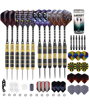 LANNEY Darts Metal Tip Set 24 Grams and 20 Grams Tipped Metal Darts Steel Tip Set Professional with Aluminum Shafts Brass Barrels Sharpener Tool Kit Carrying Case Extra Dart Flights Accessories 12-pack darts and accessories