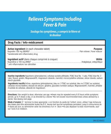 Junior Strength Advil Ibuprofen 100mg Chewable Tablets - Blue Raspberry Flavor - 40 Count - Buy Online on GoSupps.com