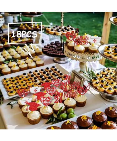 18pcs Red Glitter Dessert Cupcake Topper Congrats Nurse Theme Decorations Boys Girls 2024 College Graduation Party Decor Supplies - Buy Online on GoSupps.com