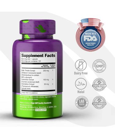 ORZAX Milk Thistle Liver Support Supplement - 80% Silymarin with Dandelion & Artichoke - 120 Capsules - Buy Online on GoSupps.com