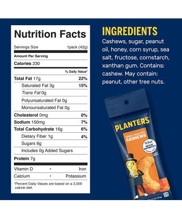 Planters Honey Roasted & Salted Cashews 1.5 oz (Pack of 18) - Delicious Snack Packs - Buy Online on GoSupps.com