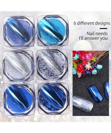 6 Boxes Chrome Nail Powder Aurora Magic Mirror Effect Holographic Glitter Sequins for DIY Nail Art - Blue - Buy Online on GoSupps.com