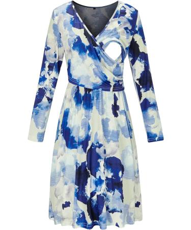 OUGES Womens V-Neck Floral Maternity Nursing Dress with Pockets - Long Sleeve - Buy Online on GoSupps.com