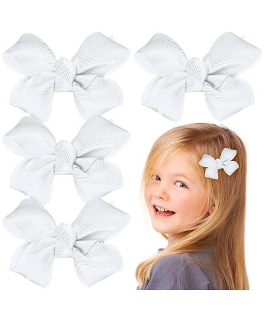 WLLHYF 3 Inch Hair Bows for Girls 4 Pieces Grosgrain Ribbon Alligator Clips bows Clips Hair Accessories For Babies Kids Toddlers Teens Gift (White)