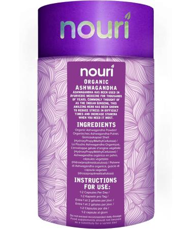 Nouri Organic Ashwagandha Capsules 500mg - 120 Vegan Capsules, Vegetarian Friendly - Buy Online on GoSupps.com