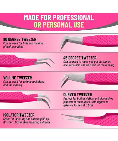 Diva Lashes 5 Pack Eyelash Extension Tweezers Kit - Anti-Slip Fiber Tip, Japanese Stainless Steel - Ombre - Buy Online on GoSupps.com