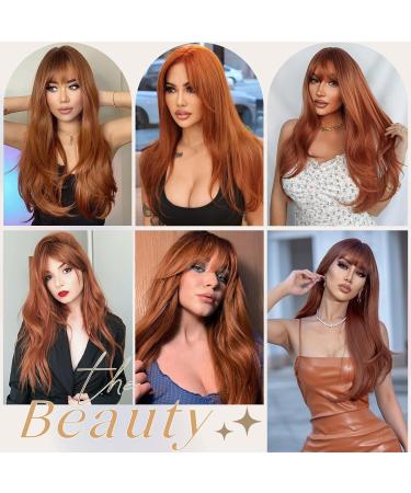 Kellynee Auburn Ginger Wig with Bangs - Long Straight Synthetic Heat Resistant Wig for Women - Effortlessly Elegant for Parties - Buy Online on GoSupps.com