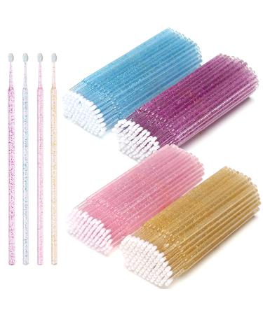 Akstore 400 PCS Disposable Micro Applicators Brush Eyelash Extension Individual Applicators Mascara Brush for Make up and Clean and Compatible and Personal Care (Crystal Colorful)