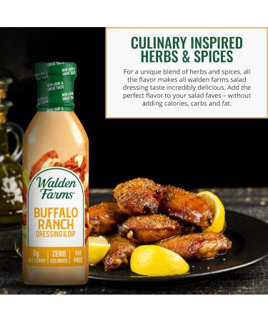 Walden Farms Buffalo Ranch Dressing 12 oz (2 Pack) | Creamy & Spicy Flavor | 0g Net Carbs | Kosher Certified | Perfect for Salads, Wings, Chicken & More - Buy Online on GoSupps.com