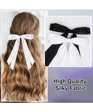 2 Pack White Hair Bows for Women Bow Hair Clips French Barrette with Long Silky Satin Hair Ribbons for Women Girls(White) - Buy Online on GoSupps.com