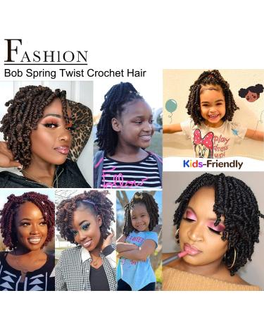 8 Packs Short Bob Spring Twist Crochet Hair 6 Inch 1B - Kids & Women's Pre Looped Curly Crochet Braids - Buy Online on GoSupps.com