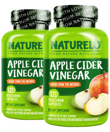 NATURELO Apple Cider Vinegar Capsules - Natural ACV with Mother Supplement for Men & Women for Detox Cleanse and Weight Management - 120 Vegan Capsules (Pack of 2) 120 Count (Pack of 2)