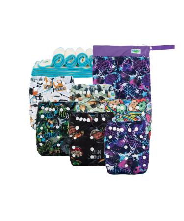 Baby Cloth Diaper, One Size Adjustable Washable Reusable for Baby Girls and Boys 6 Pack with 9 Inserts 1 Wet Bag 3