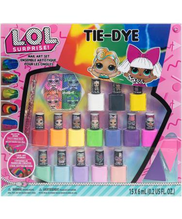 L.O.L Surprise! by Townley Girl 19-Piece Tie-Dye Nail Art Set 15 Bright Vibrant Opaque & Shimmery Non-Toxic Nail Polish & Tie-Dye Accessories - Ages 5+ Great for Slumber Parties Mani/Pedi Days & More