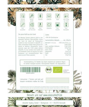 Buy Vivanutria Bio Spirulina Tablets 1000g - 4000 Pure Organic Algae Tabs Additive-Free Lab Tested Raw Food Quality - Buy Online on GoSupps.com